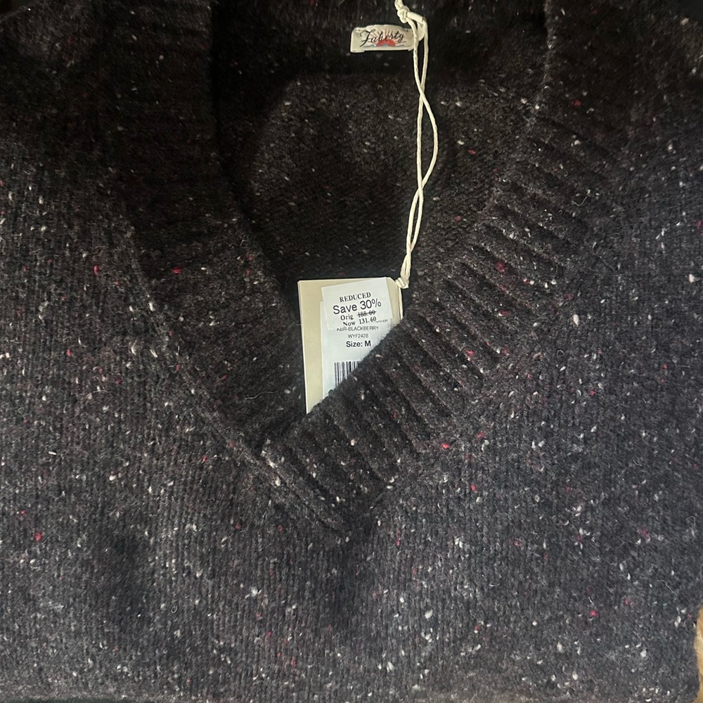 Faherty Driftwood Donegal Merino Wool BlackBerry V-Neck Sweater - Picture 2 of 10
